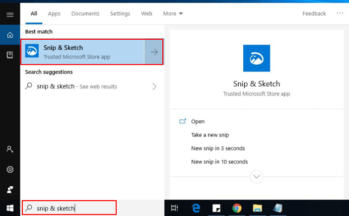 Poiščite Snip & Sketch