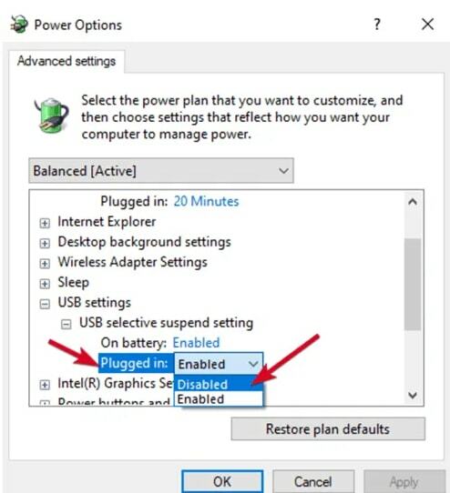 USB Selective Suspend-innstilling