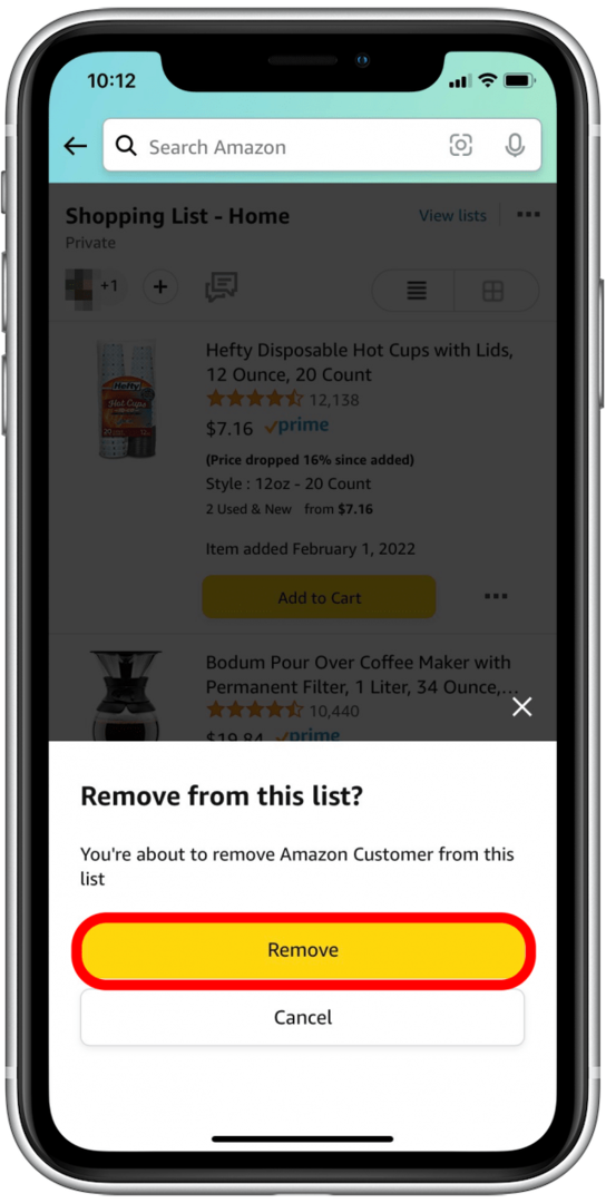 Удалить кнопку из списка желаний Amazon