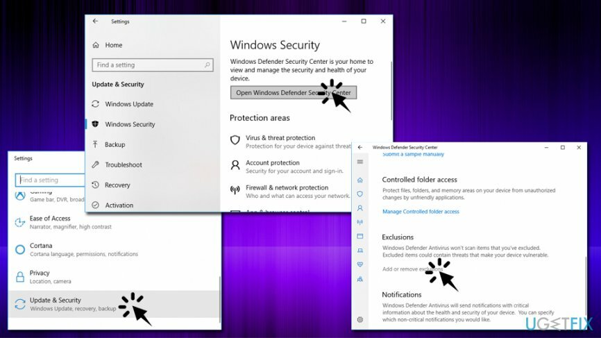 משחקי סגירה של Windows Defender - הוסף אי הכללות