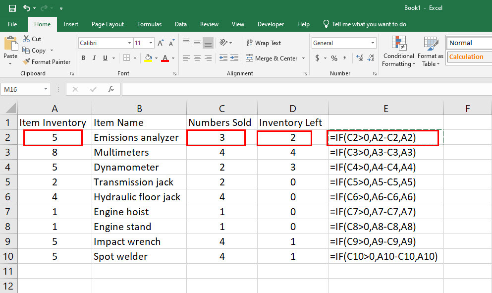 WENN-DANN-Formel in Excel für die Bestandsverwaltung