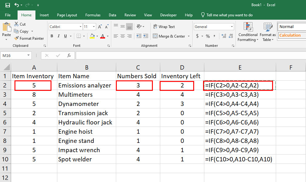 IF-THEN formulė „Excel“, skirta atsargų valdymui