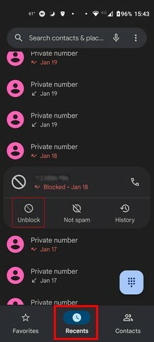 Blokiranje nedavnih poziva Android