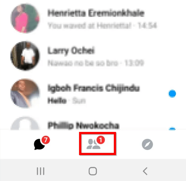 Jakmile spusťte aplikaci Messenger a klikněte na ikonu Seznam přátel