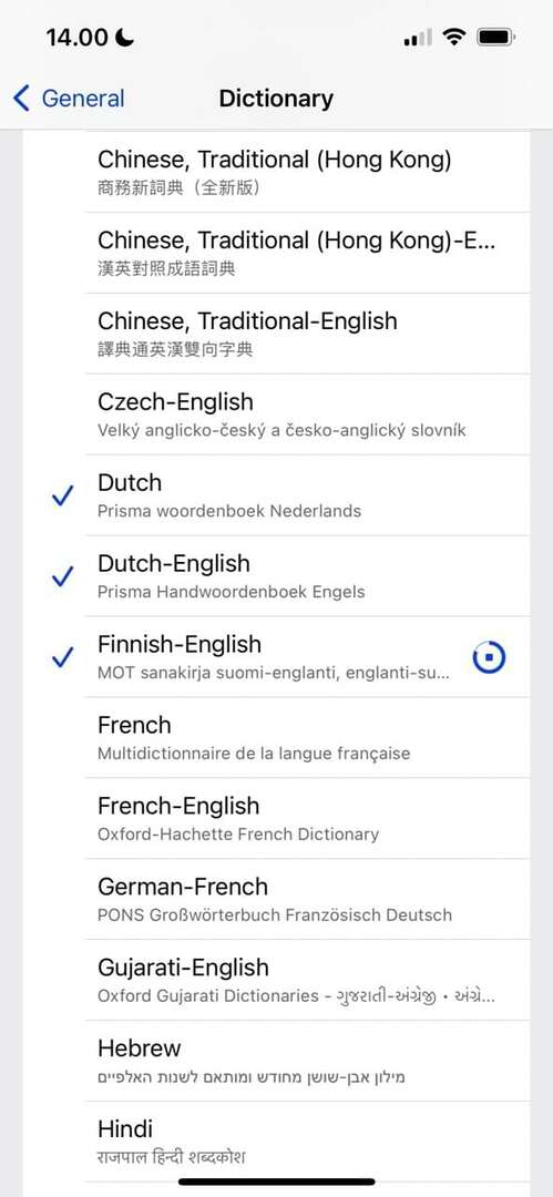 Wörterbuchsprachen in iOS 16