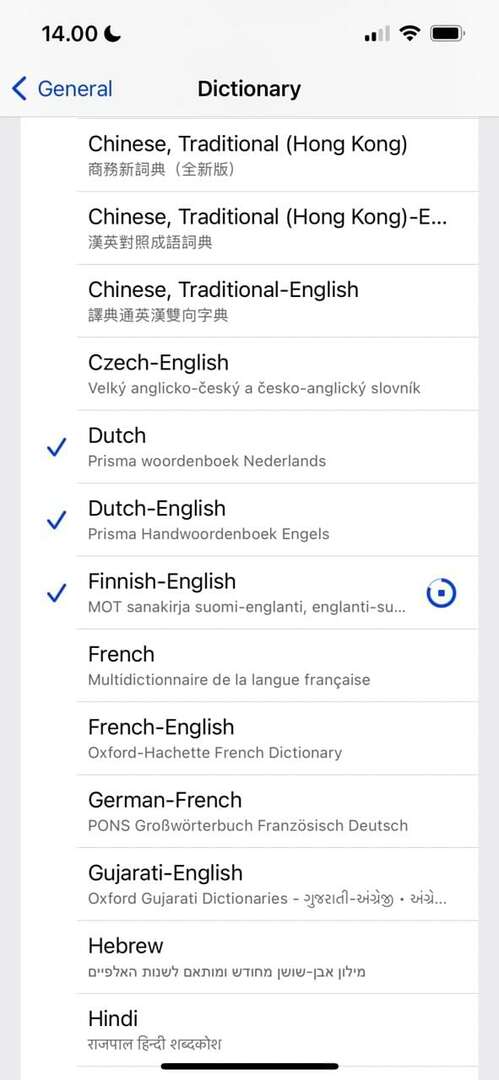 Langues du dictionnaire dans iOS 16