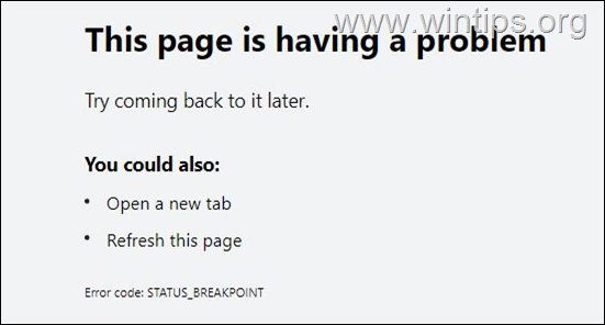 fix STATUS BREAKPOINT-fout in Chrome of Edge