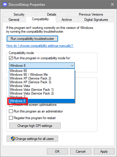 Pilih opsi Windows - Perselisihan