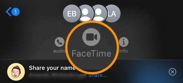 atlikti grupinį „FaceTime“ skambutį iš pranešimų programos