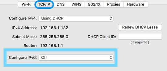 iPv6 כבוי ברשת של Mac