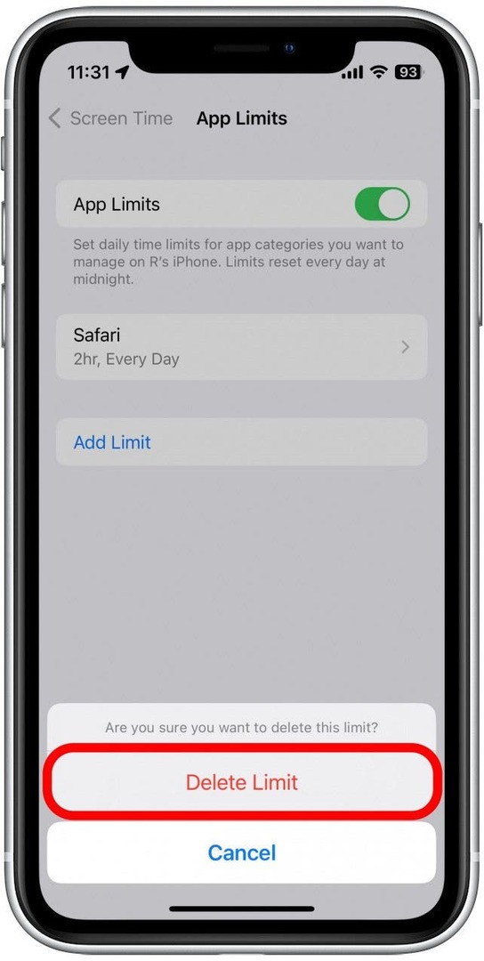 Торкніться «Видалити ліміт», щоб підтвердити.