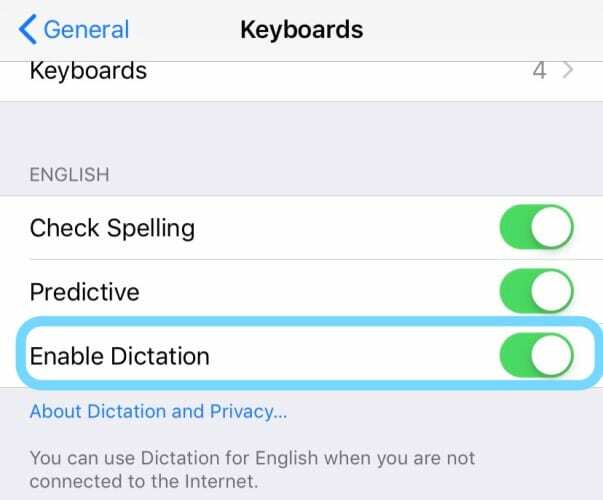 activer la dictée dans les paramètres du clavier iOS iPhone