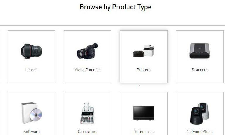 उत्पाद प्रकार द्वारा ब्राउज़ करें के अंतर्गत प्रिंटर चुनें