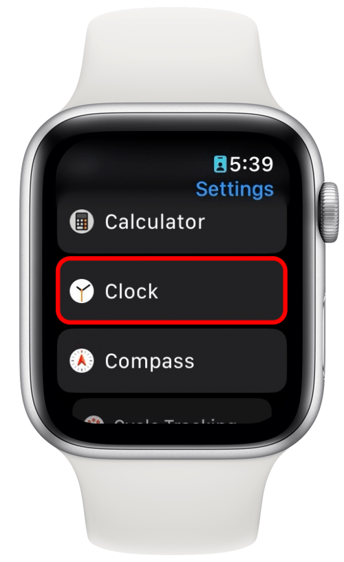 setări Apple Watch cu ceasul încercuit cu roșu