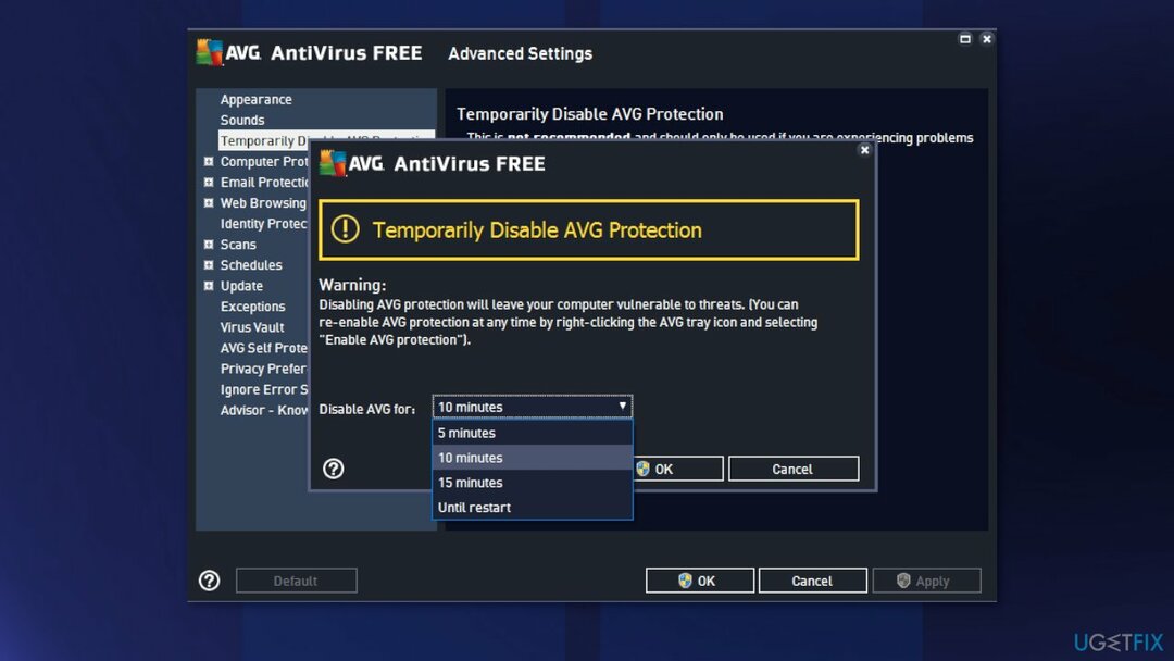 Désactiver le logiciel antivirus