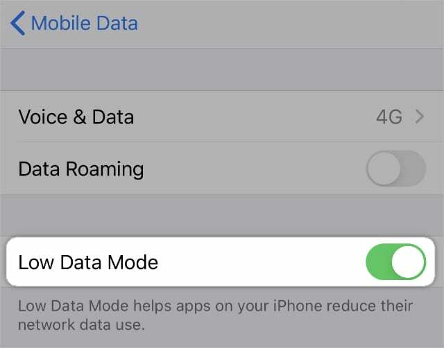 Low Data Mode iOS 13:ssa