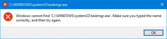 taskmgr.exe não pode ser encontrado - depurador