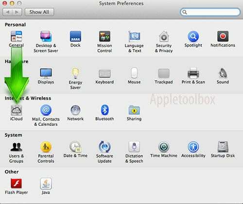 Настройки Mac OS X iCloud