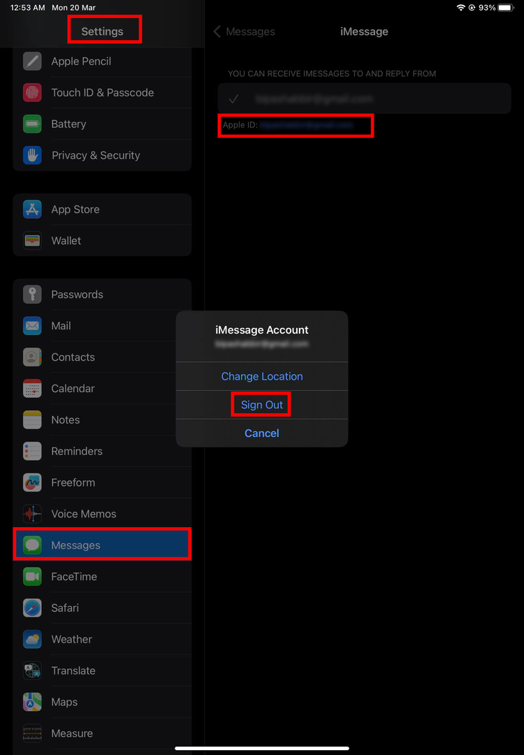 Logige välja ja logige sisse, kasutades õiget Apple ID-d, et parandada sõnumeid iCloudis, mis pole saadaval