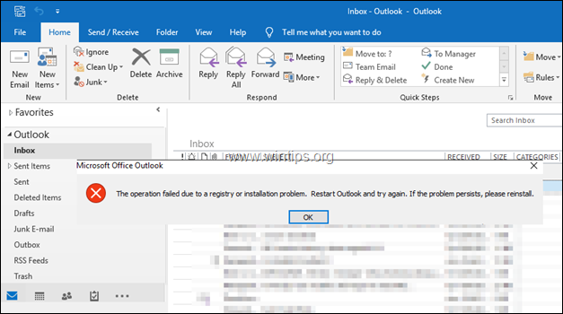 Outlook'ta Kural Oluşturulamıyor - Kayıt Defteri veya Yükleme sorunu nedeniyle İşlem Başarısız Oldu 