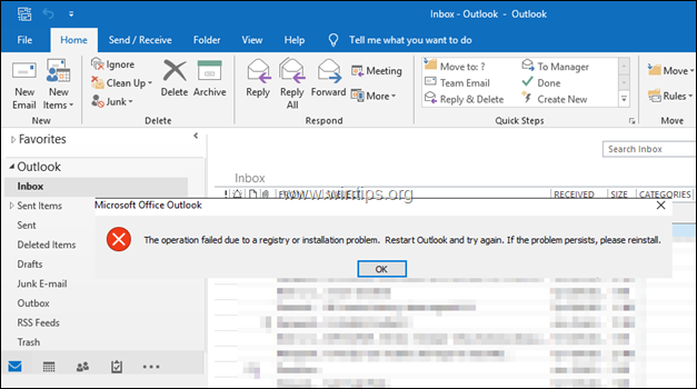 ไม่สามารถสร้างกฎใน Outlook - การดำเนินการล้มเหลวเนื่องจากปัญหารีจิสทรีหรือการติดตั้ง 