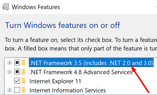 schakel net framework 3.5 in