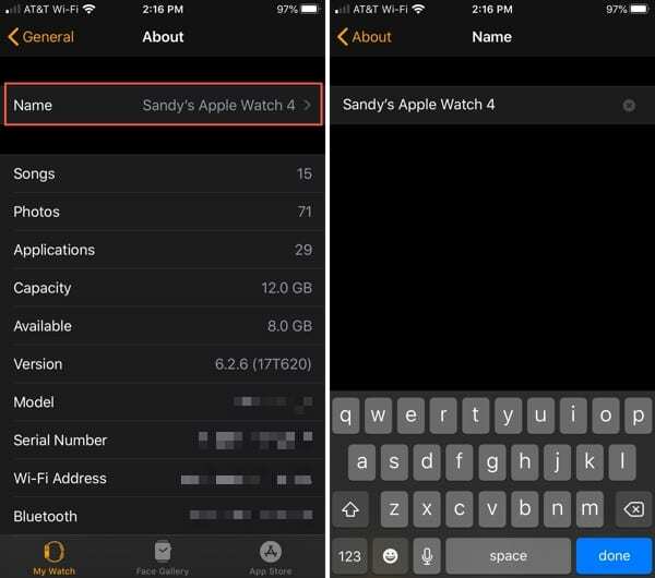 Apple Watch Bytt navn - iPhone