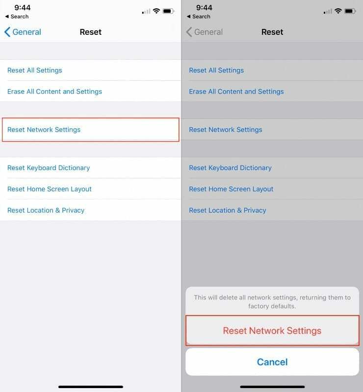 Restablecer la configuración de red en iPhone 2