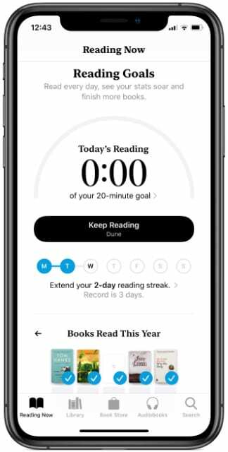 წაკითხვის მიზნების ფუნქცია Apple Books iOS 13-ში