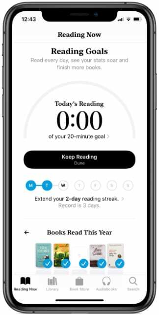 Lukutavoitteet-ominaisuus Apple Books iOS 13:ssa