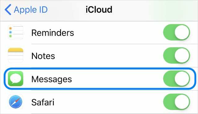 „iCloud Messages“ parinktis „iPhone“.