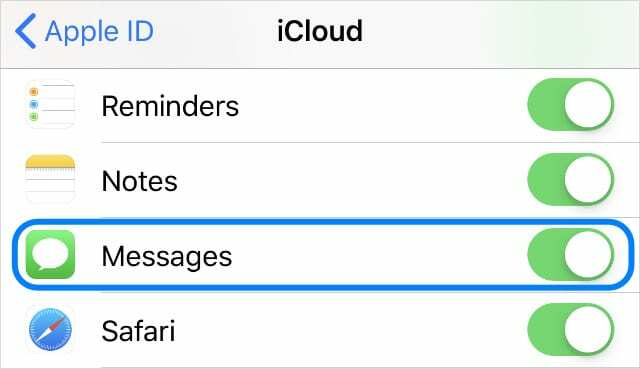 Option Messages iCloud sur iPhone