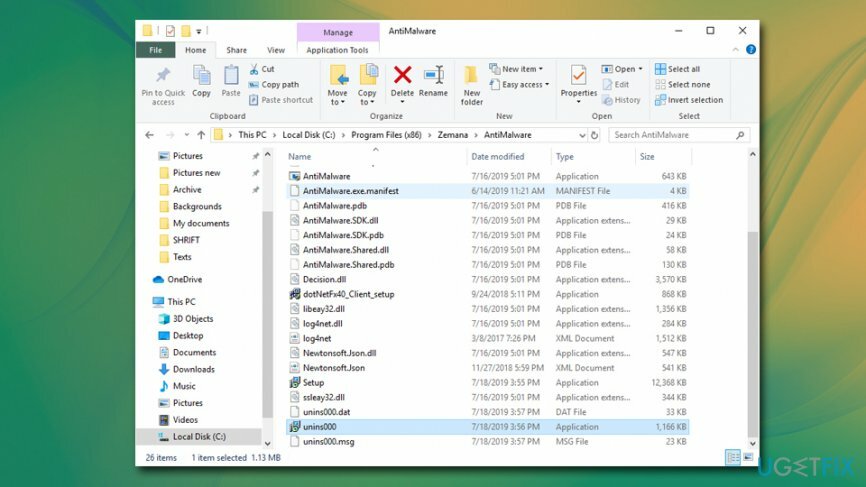 Copot pemasangan Zemana Anti-Malware melalui folder