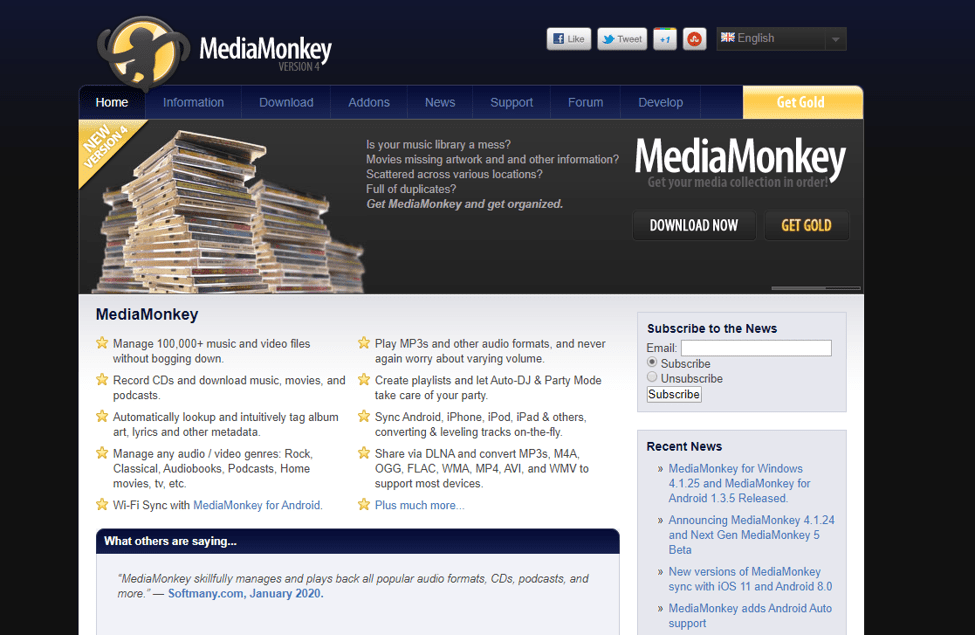 Beste gratis mediaspelers voor Windows - Media Monkey