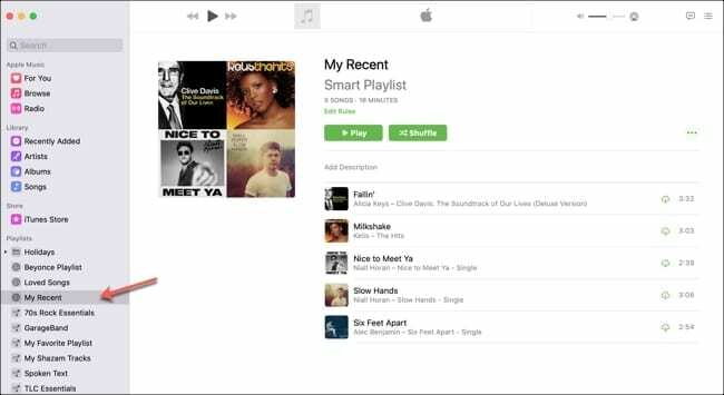 Lista de reproducción recientemente agregada Music-Mac