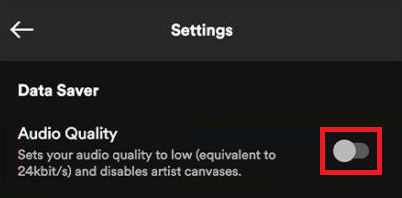 Настройка параметра качества звука Spotify