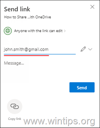 Saada link OneDrive'i jagatud failidele