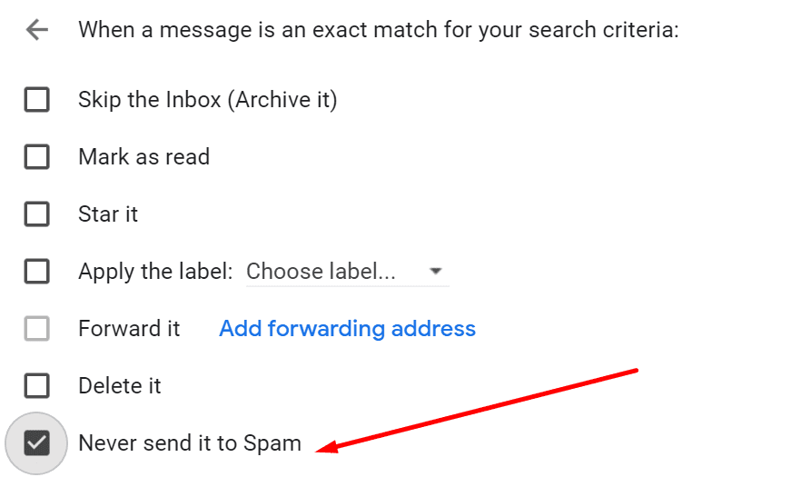 Gmail-Filter-E-Mail niemals an Spam senden