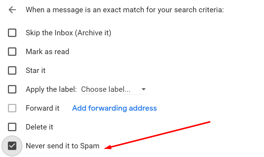 l'email del filtro di Gmail non la invia mai allo spam