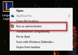 Играйте в LoL от имени администратора
