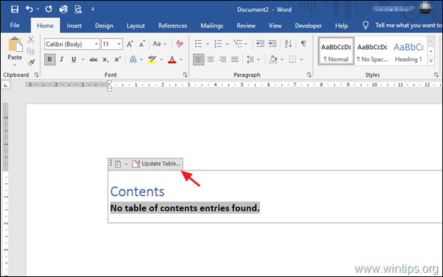 Actualizar tabla de contenido