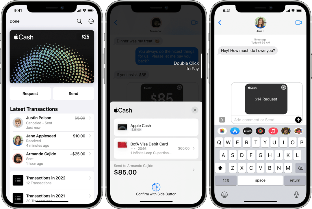 Send og anmod om penge fra Apple Cash Card