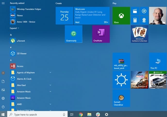 Gränssnitt Windows 10 Home