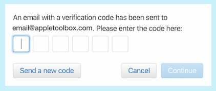 Captura de tela da caixa de solicitação do código de verificação