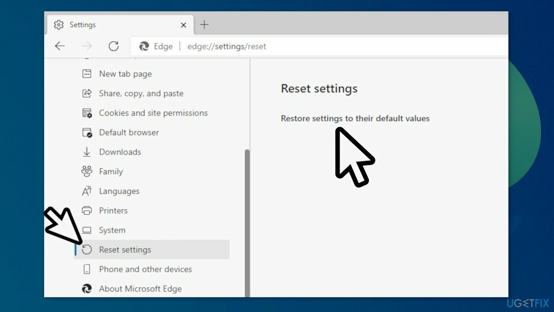 Resetujte Microsoft Edge