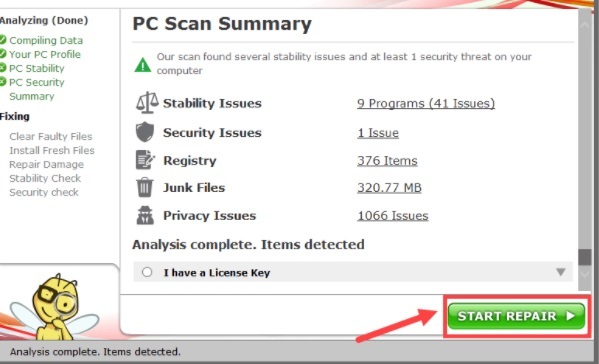 kliknite ZAČNI POPRAVI, da odstranite ali zamenjate poškodovano datoteko Windows