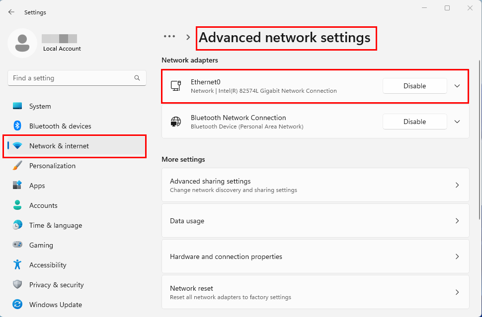 Ethernet- tai Wi-Fi-verkkosovittimen löytäminen Windows 11:ssä