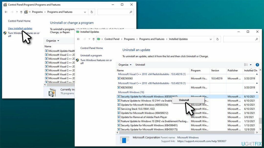 قم بإلغاء تثبيت تحديثات Windows