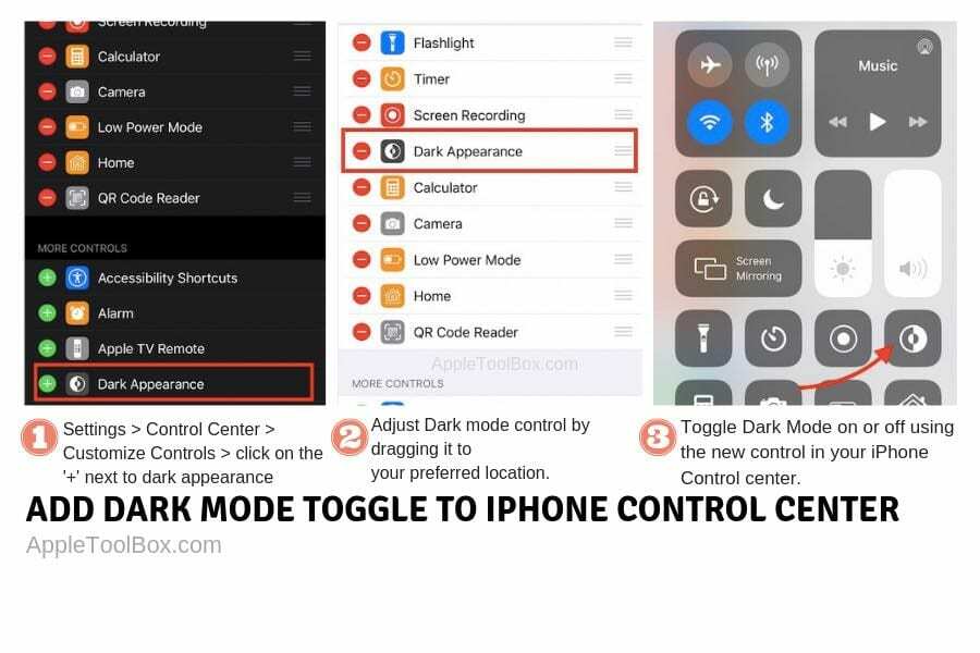 Cómo usar el centro de control para alternar el modo oscuro en iPhone