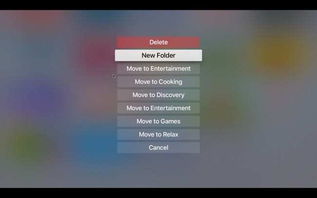 Crea cartella su Apple TV con menu